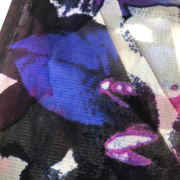 INC Floral Sheer Layered Top - Purple Blue Black Cutout Back Women's Medium - Picture 15 of 16
